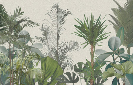Шпалери джунглі з тропічними рослинами та пальмами на світлому тлі