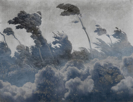 Фотошпалери з гравюрою блакитного вітряного лісу в тумані