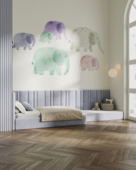Фотошпалери для дитячої кімнати з ніжними акварельними слониками
