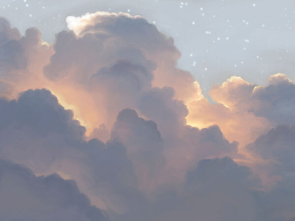 Фотошпалери з пухнастими хмарами на блакитному зоряному небі