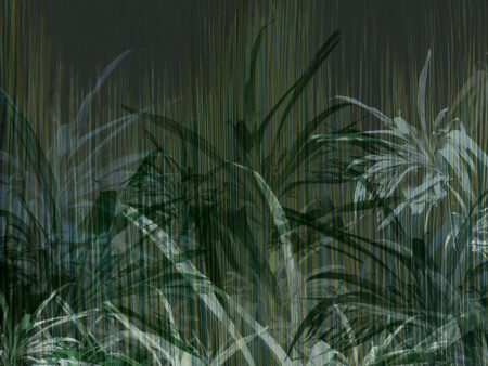 Фотошпалери із темно-зеленим тропічним листям та текстурованим фільтром